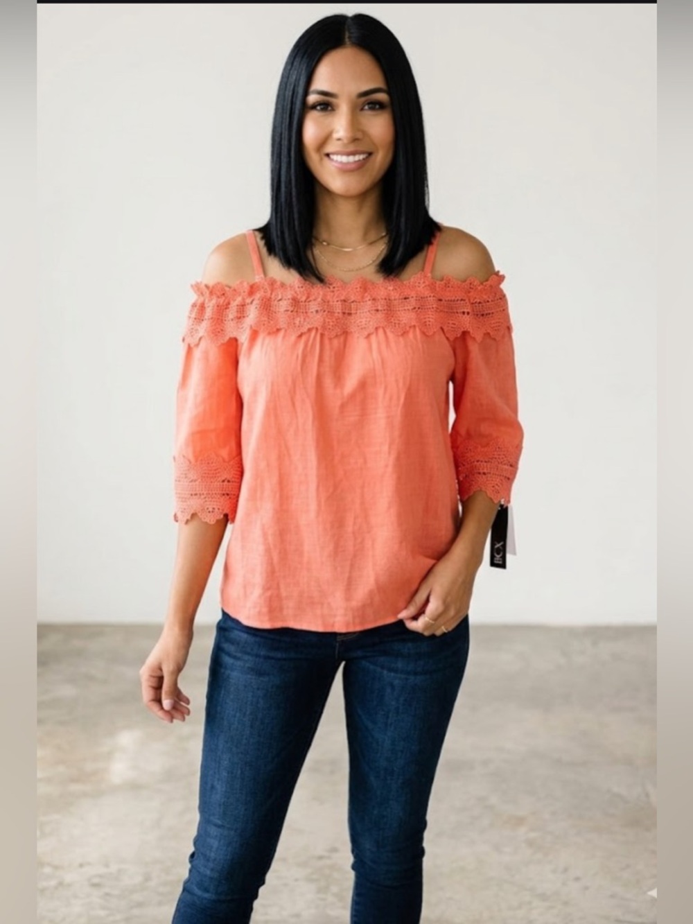 BCX Coral Off-Shoulder Lace-Trim Camisole